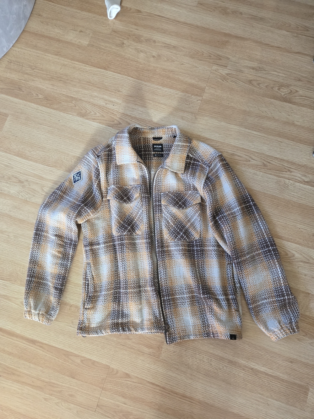 Prana Unisex Tan & Brown Plaid Zip-Up Jacket